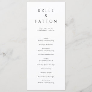 Modern Black and White Minimalist Wedding Programme