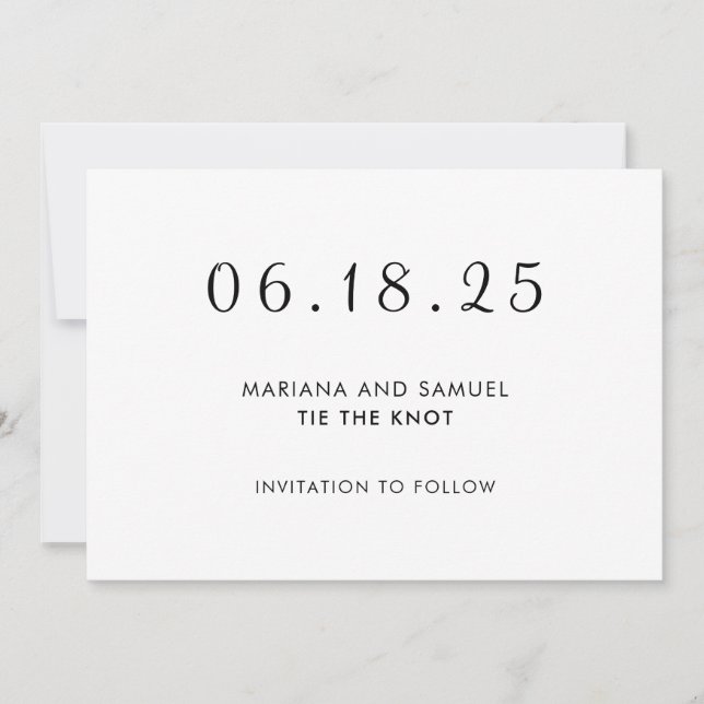 Modern Black and White Minimalist Wedding Save The Date (Front)