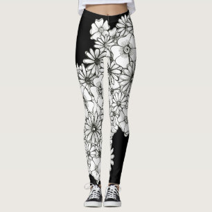 Modern Black and White Modern Flowers Leggings