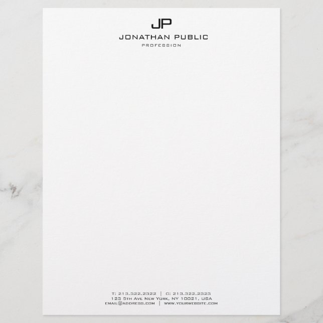 Modern Black And White Monogram Basic Template Custom Letterhead (Front)