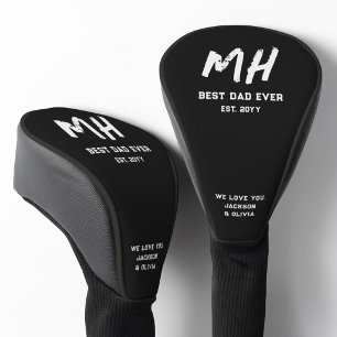 Modern Black and White Monogram Cool Best Dad Ever Golf Head Cover