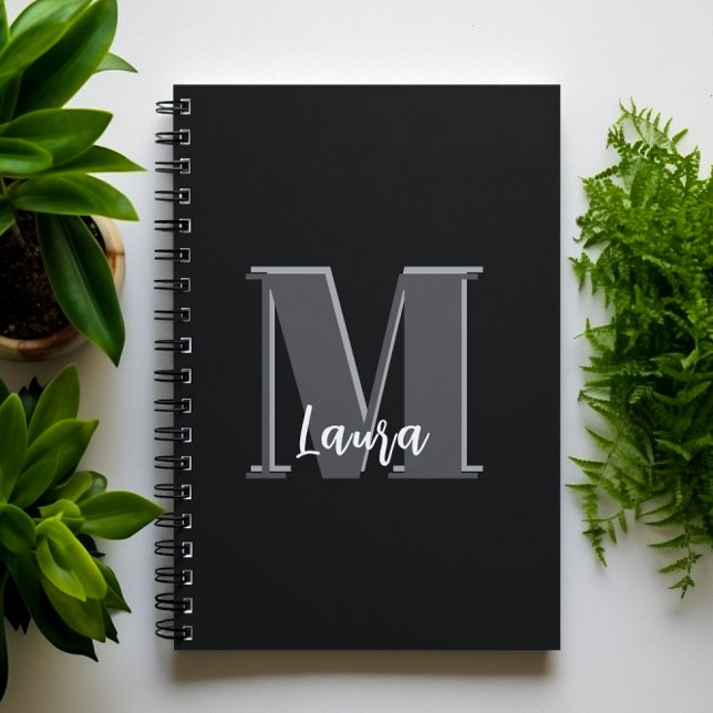 Modern Black and White Monogram Custom Notebook (Simple black and white monogram notebook
)