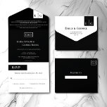 Modern Black And White Monogram Elegant Wedding All In One Invitation<br><div class="desc">Make a statement with this timeless and classic black and white monogram wedding invitation. The bold white typography on a black background creates a striking contrast and a unique look. Perfect for weddings, engagements, and other special occasions, this invitation will make a lasting impression. The simple, yet elegant design will...</div>