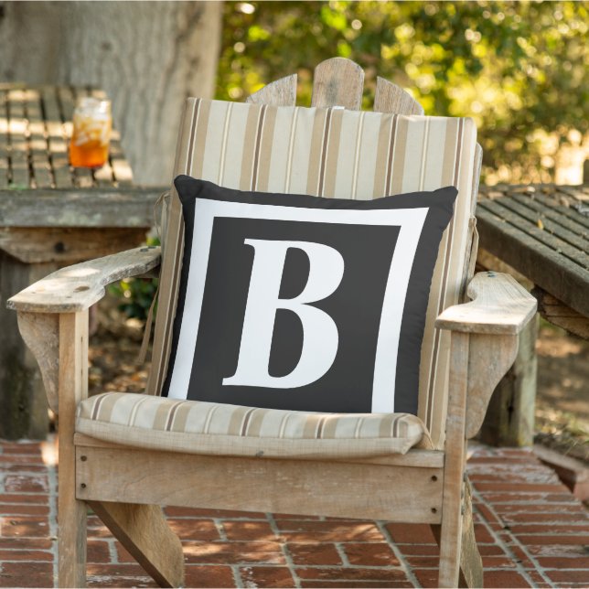 Modern Black And White Monogram Initial Large Cushion (Chair)