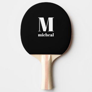 Modern Black and White Monogram Initial Name Ping Pong Paddle