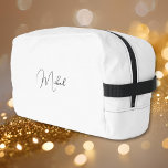 Modern Black and White Monogram Mens Womens Travel Dopp Kit<br><div class="desc">Create your own custom, personalised, beautiful modern elegant black script / typography monogram monogrammed, durable Polyester Poplin, sturdy polyester fabric mens womens kids solid plain white cosmetic makeup toiletry organiser golf beach accessory gym travel dopp kit bag pouch with a zippered closure, two interior mesh pockets - one zippered and...</div>
