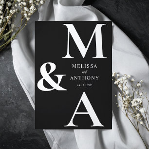 Modern Black and White Monogram Minimalist Wedding Invitation