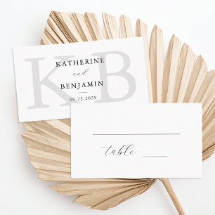 Modern Black and White Monogram Minimalist Wedding Place Card