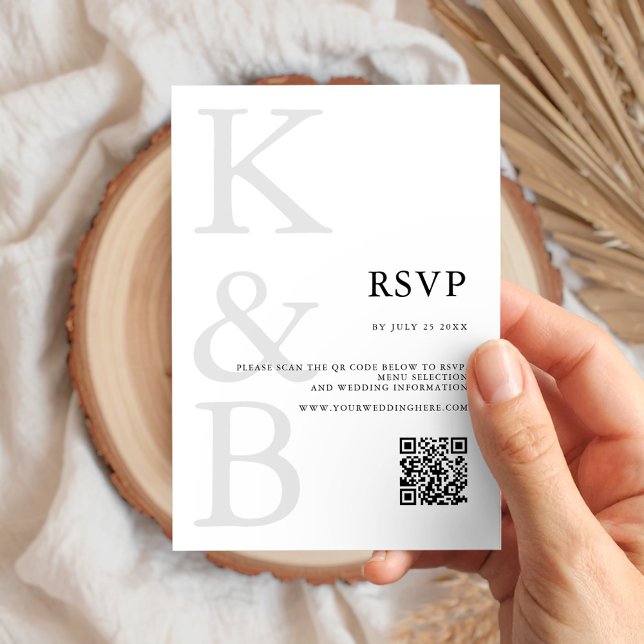 Modern Black and White Monogram Minimalist Wedding RSVP Card (Creator Uploaded)