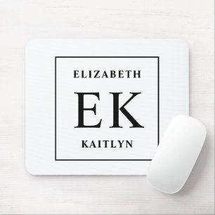 Modern Black and White Monogram Mouse Mat