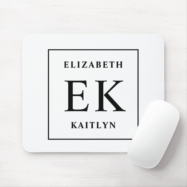 Modern Black and White Monogram Mouse Mat (With Mouse)