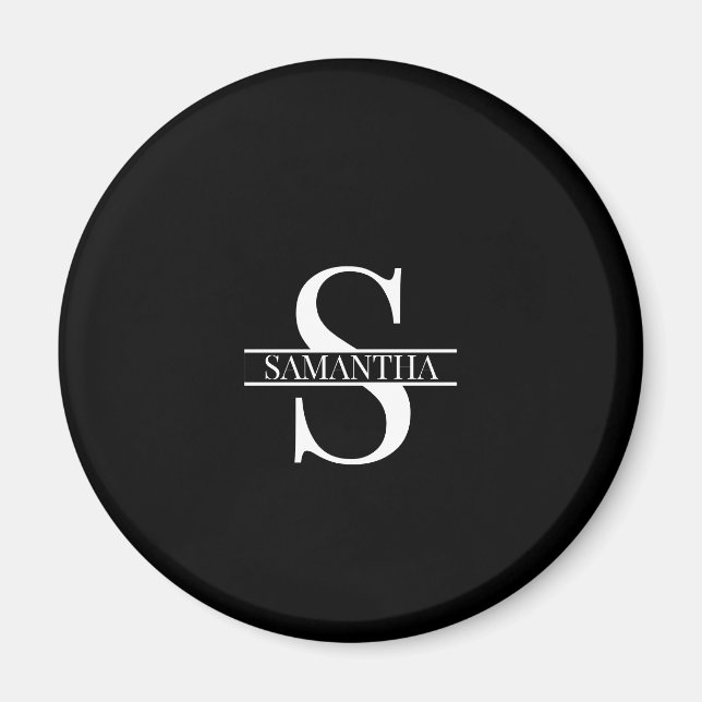 Modern Black and White Monogram Name Magnet (Front)