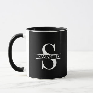 Modern Black and White Monogram Name Mug