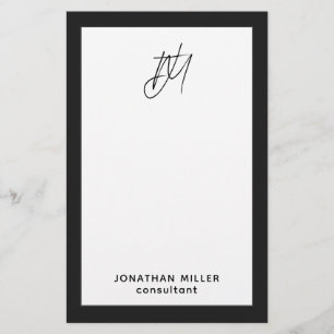 Modern Black and White Monogram Name Title Stationery