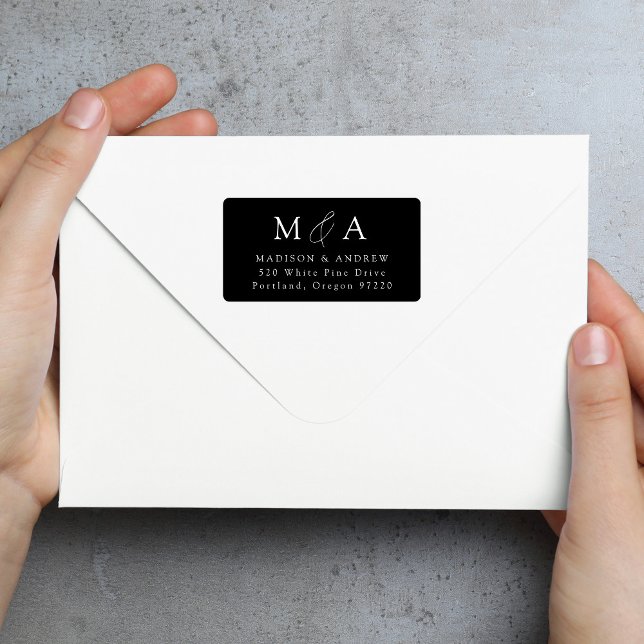 Modern Black and White Monogram Return Address Label (Creator Uploaded)