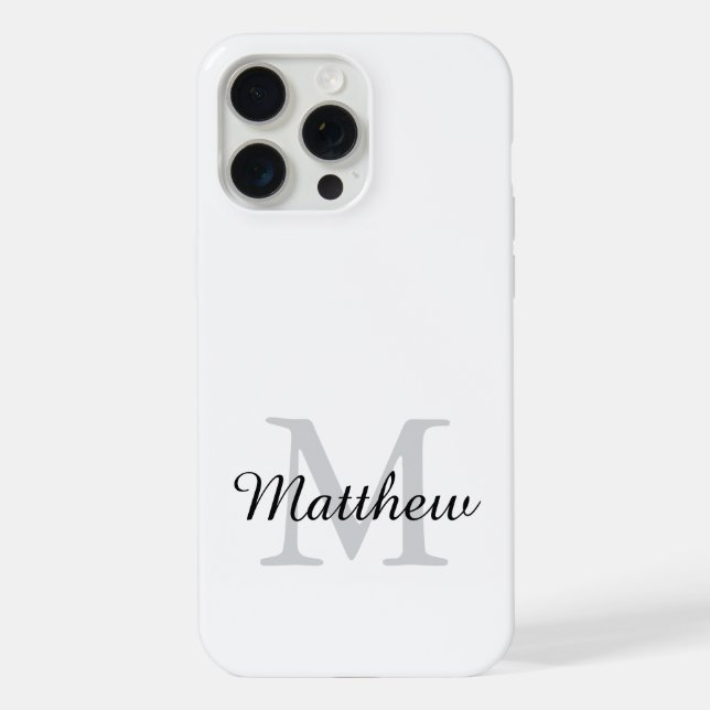 Modern Black and White Monogram Script Name iPhone Case (Back)
