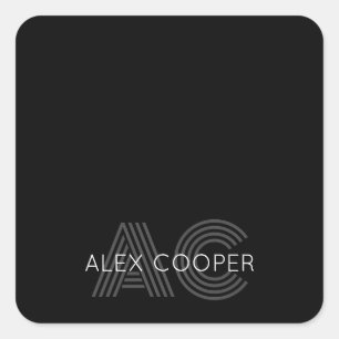 Modern Black and White Monogram Square Sticker