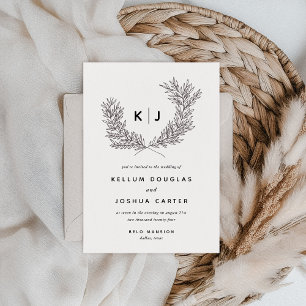 Modern Black and White Monogram Wedding Invitation