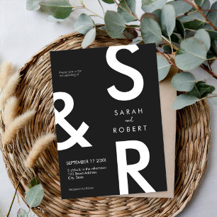 Modern Black and White Monogram Wedding Invitation