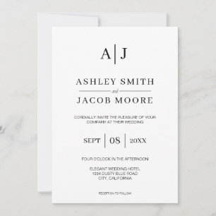 Modern Black and White Monogram Wedding Invitation