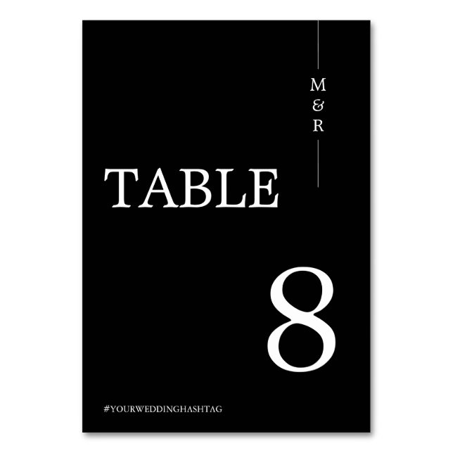 Modern Black and White Monogram Wedding Table Number (Front)