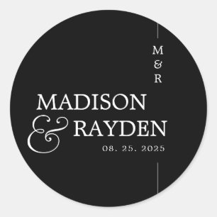 Modern Black and White Monogram Wedding Thank you  Classic Round Sticker