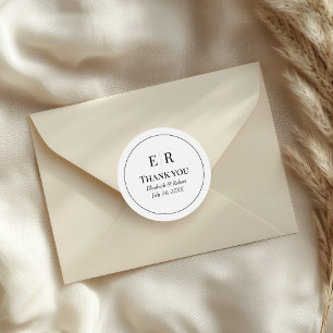Modern Black and White Monogram Wedding Thank You Classic Round Sticker