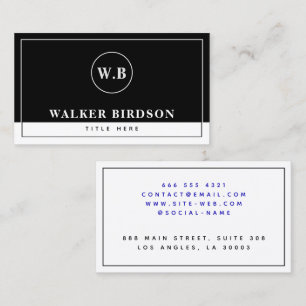 Modern Black and White Monogrammed Calling Card