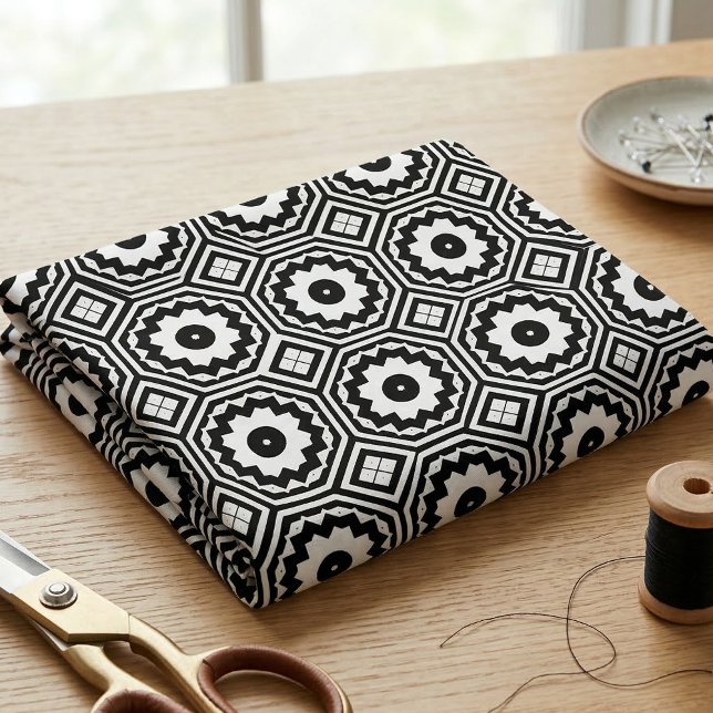 Modern Black and White Moroccan Geometric Pattern Fabric (Creator Uploaded)