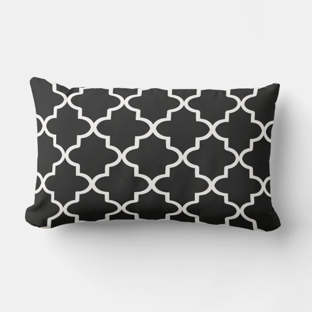 Modern Black and White Moroccan Quatrefoil Lumbar Cushion (Front)