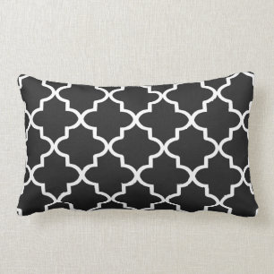 Modern Black and White Moroccan Quatrefoil Lumbar Cushion