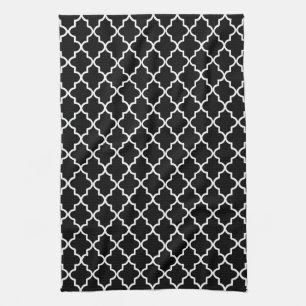 Modern Black and White Moroccan Quatrefoil Tea Towel