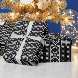 Modern Black and White Mudcloth Stripe Wrapping Paper