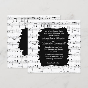 Modern Black and White Music Wedding Invitation