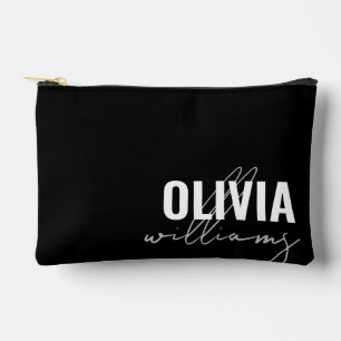 Modern Black and White Name Monogram Accessory Pouch