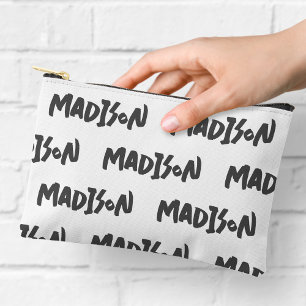 Modern Black and White Name Print Zipper Pouch