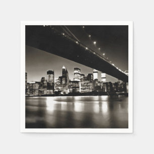 Modern Black and White New York at Night Napkin