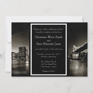 Modern Black and White New York at Night Wedding  Invitation