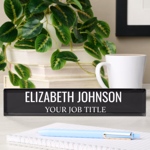 Modern Black and White Office Employee Desk Name Nameplate