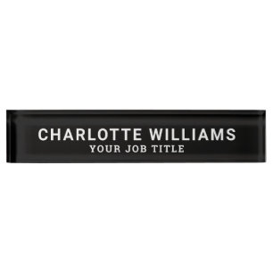Modern Black and White Office Employee Nameplate