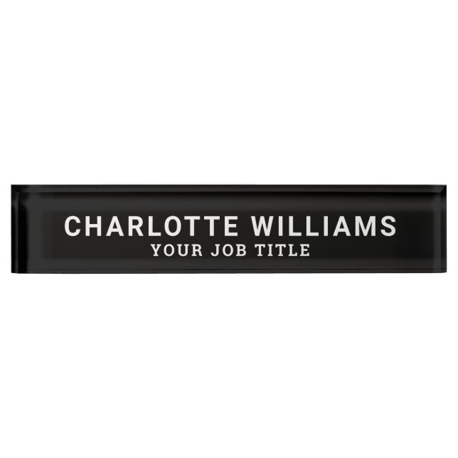 Modern Black and White Office Employee Nameplate (Front)