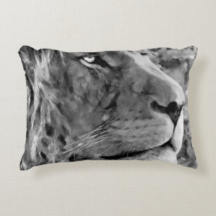 Modern black and white oil painting of king lion, decorative cushion