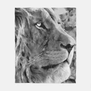 Modern black and white oil painting of king lion, fleece blanket