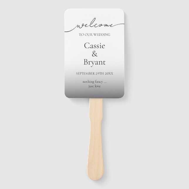 Modern Black and White Ombre Wedding Program Hand Fan (Front)
