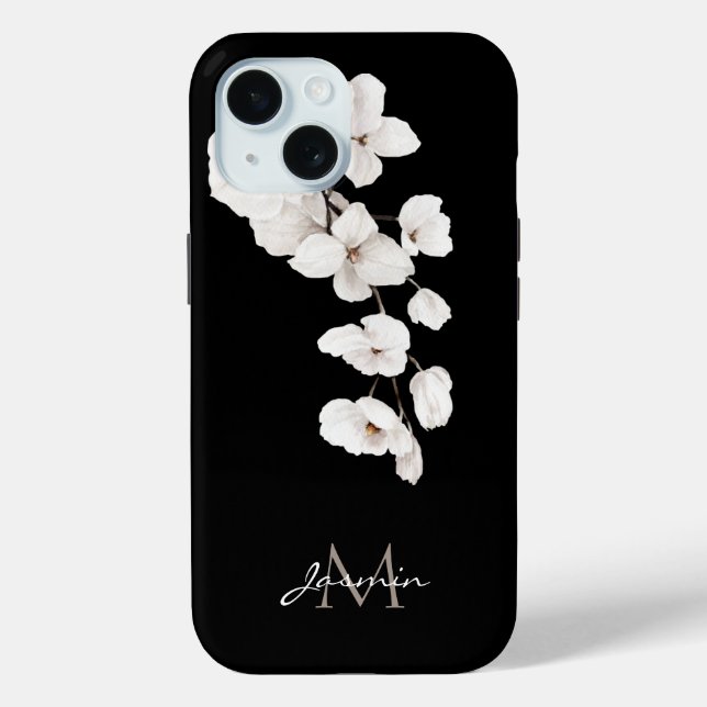 Modern Black and White Orchids Floral Monogram Case-Mate iPhone Case (Back)