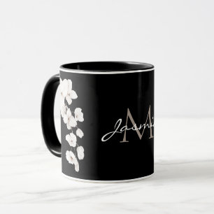 Modern Black and White Orchids Floral Monogram Mug