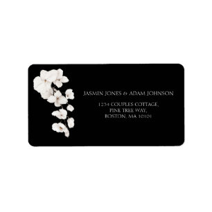 Modern Black and White Orchids Flowers Wedding Label