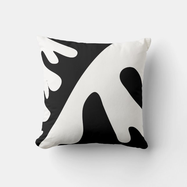 Modern Black and White Organic Abstract wavy Cushion (Front)
