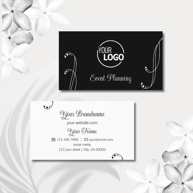 Modern Black and White Ornamental with Logo Ornate Business Card (Creator Uploaded)