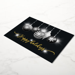 Modern Black and White Ornaments Xmas Business Foil Holiday Card